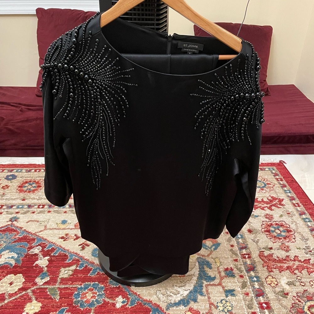 ST johns black evening top and bottom. Top size is small bottom 8 Black bottom.